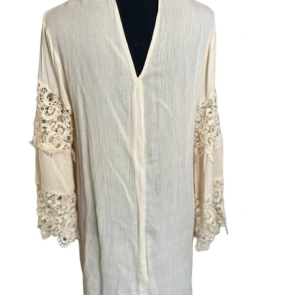Umgee Cream Boho Crochet Lace Bell Sleeve Dress S - Picture 5 of 10